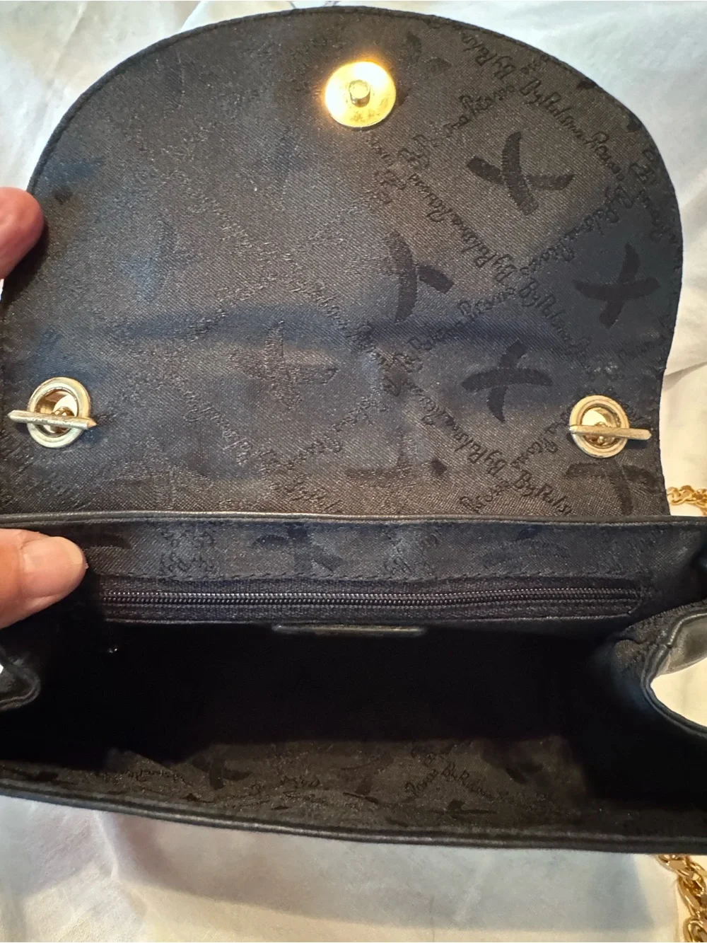Paloma Picasso Black Leather Crossbody with Gold Chain